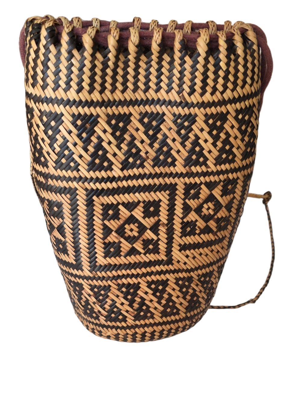 Vtg Authentic Borneo Dayak-Inspired Anjat Hand-Woven Rattan Backpack - As Is